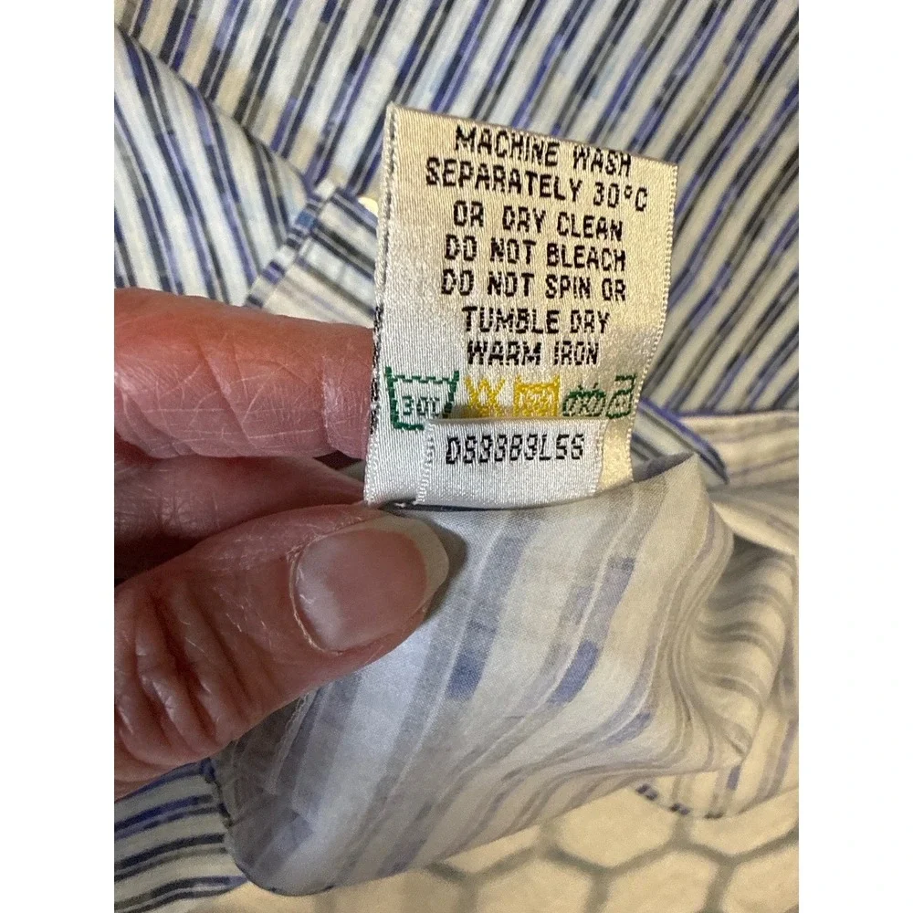 Bugatchi Shaped Fit Mens XL Blue Geometric Stripe Button Down Shirt Long Sleeve‎